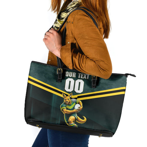 Personalised Kangaroos Rugby Leather Tote Bag Australia Rugby Mascot Green Gold Sport