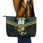 Personalised Kangaroos Rugby Leather Tote Bag Australia Rugby Mascot Green Gold Sport