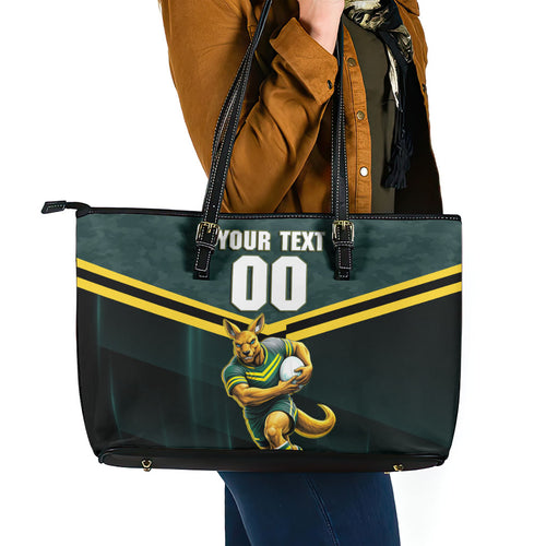 Personalised Kangaroos Rugby Leather Tote Bag Australia Rugby Mascot Green Gold Sport