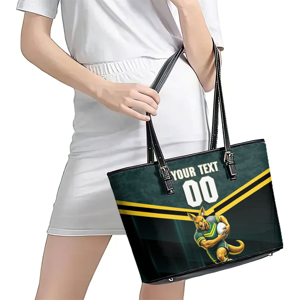 Personalised Kangaroos Rugby Leather Tote Bag Australia Rugby Mascot Green Gold Sport