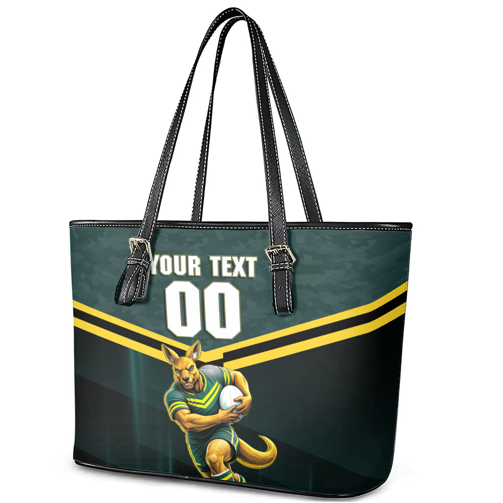 Personalised Kangaroos Rugby Leather Tote Bag Australia Rugby Mascot Green Gold Sport