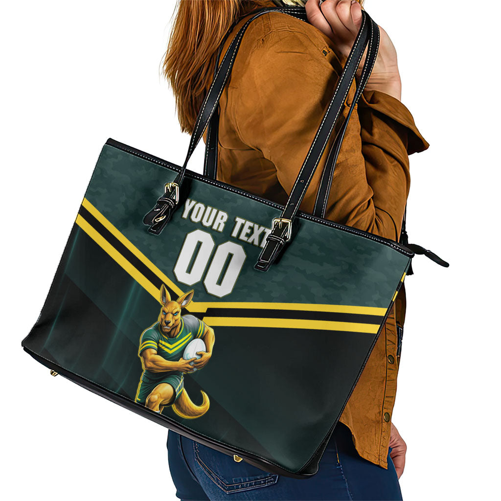 Personalised Kangaroos Rugby Leather Tote Bag Australia Rugby Mascot Green Gold Sport