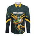 Personalised Kangaroos Rugby Long Sleeve Button Shirt Australia Rugby Mascot Green Gold Sport
