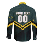 Personalised Kangaroos Rugby Long Sleeve Button Shirt Australia Rugby Mascot Green Gold Sport