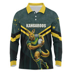 Personalised Kangaroos Rugby Long Sleeve Polo Shirt Australia Rugby Mascot Green Gold Sport