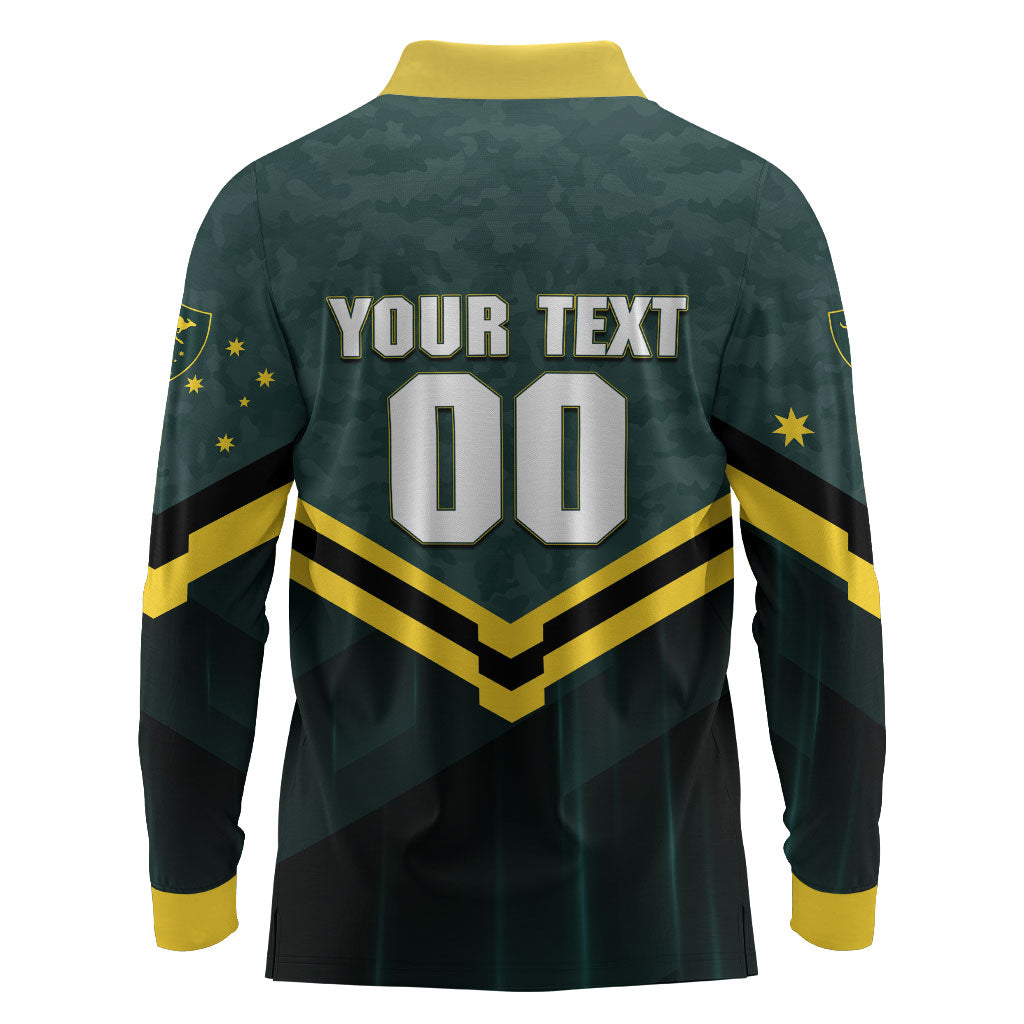 Personalised Kangaroos Rugby Long Sleeve Polo Shirt Australia Rugby Mascot Green Gold Sport