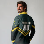 Personalised Kangaroos Rugby Long Sleeve Polo Shirt Australia Rugby Mascot Green Gold Sport