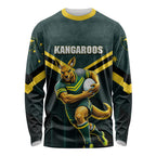 Personalised Kangaroos Rugby Long Sleeve Shirt Australia Rugby Mascot Green Gold Sport