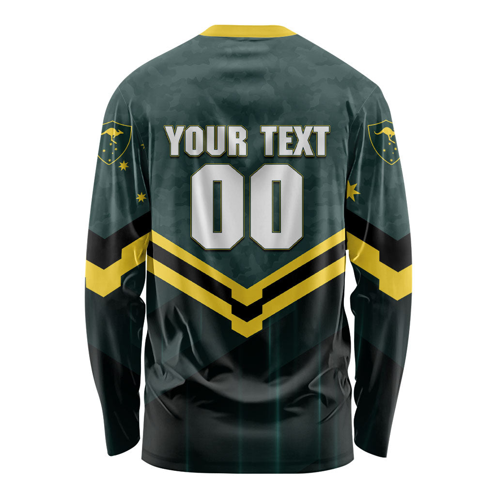 Personalised Kangaroos Rugby Long Sleeve Shirt Australia Rugby Mascot Green Gold Sport