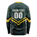 Personalised Kangaroos Rugby Long Sleeve Shirt Australia Rugby Mascot Green Gold Sport
