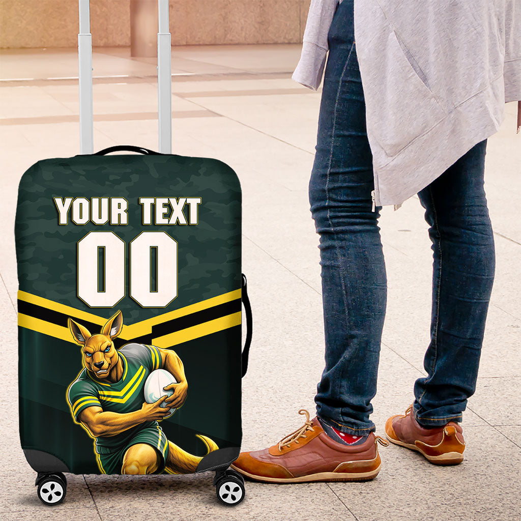 Personalised Kangaroos Rugby Luggage Cover Australia Rugby Mascot Green Gold Sport