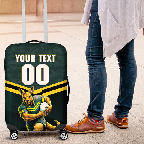 Personalised Kangaroos Rugby Luggage Cover Australia Rugby Mascot Green Gold Sport