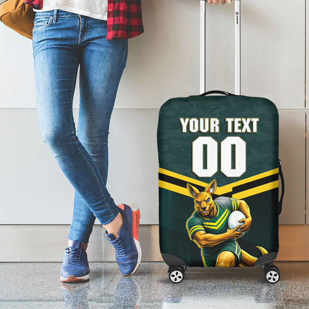 Personalised Kangaroos Rugby Luggage Cover Australia Rugby Mascot Green Gold Sport