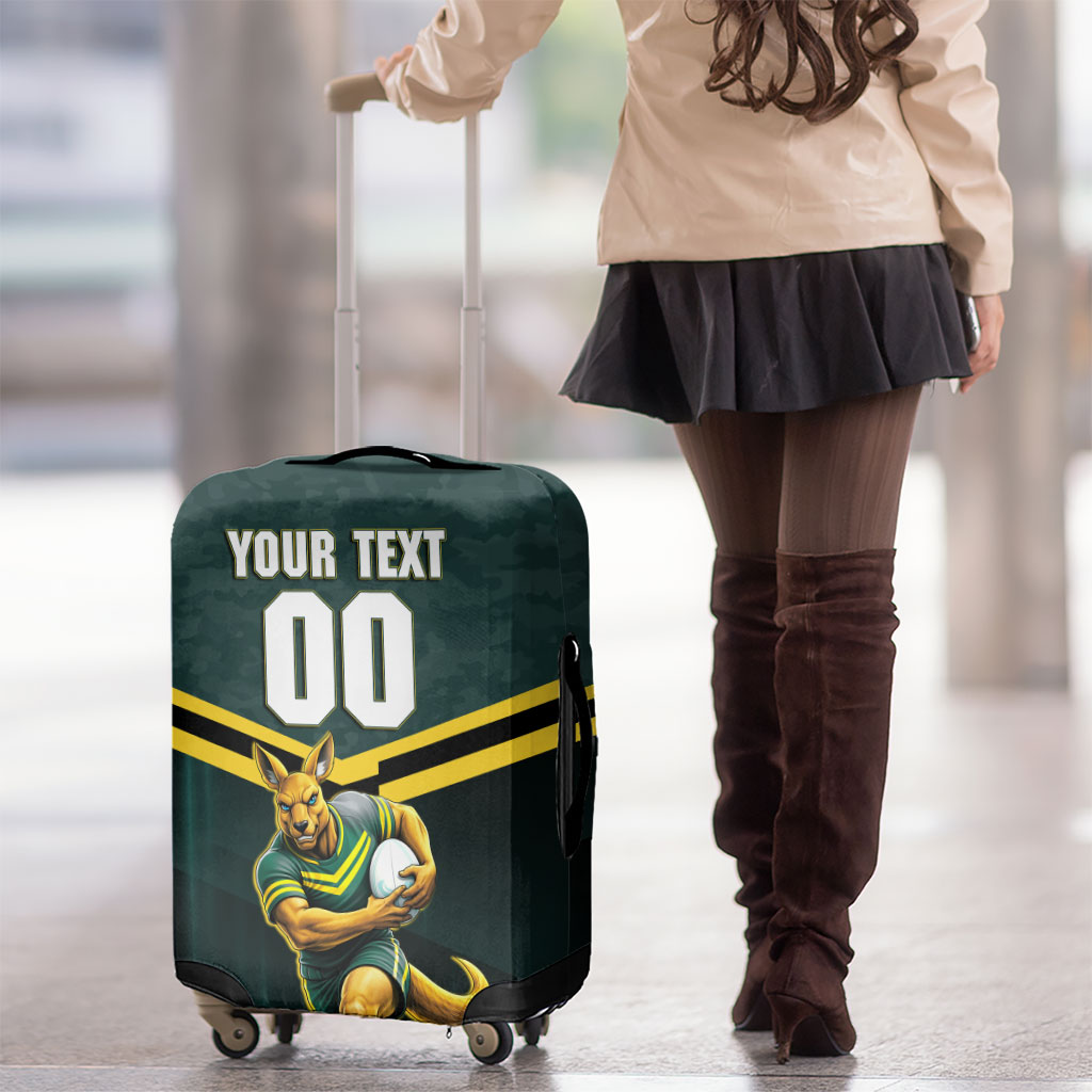 Personalised Kangaroos Rugby Luggage Cover Australia Rugby Mascot Green Gold Sport