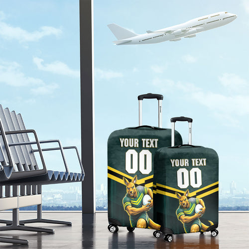 Personalised Kangaroos Rugby Luggage Cover Australia Rugby Mascot Green Gold Sport