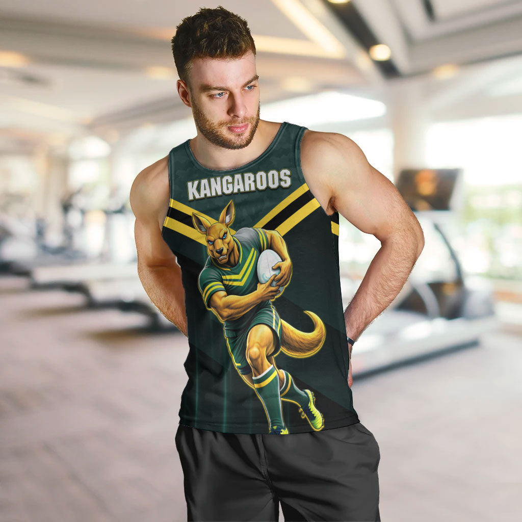 Personalised Kangaroos Rugby Men Tank Top Australia Rugby Mascot Green Gold Sport