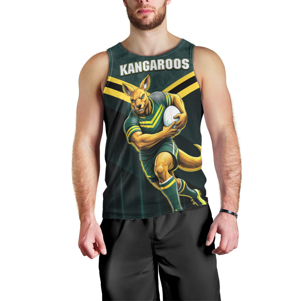 Personalised Kangaroos Rugby Men Tank Top Australia Rugby Mascot Green Gold Sport