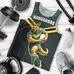 Personalised Kangaroos Rugby Men Tank Top Australia Rugby Mascot Green Gold Sport