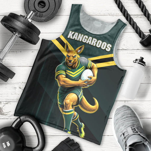 Personalised Kangaroos Rugby Men Tank Top Australia Rugby Mascot Green Gold Sport