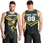 Personalised Kangaroos Rugby Men Tank Top Australia Rugby Mascot Green Gold Sport