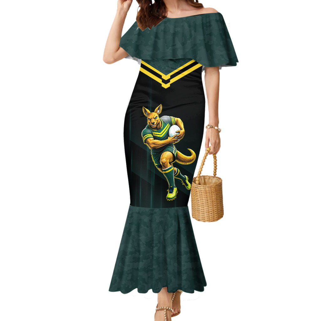 Personalised Kangaroos Rugby Mermaid Dress Australia Rugby Mascot Green Gold Sport
