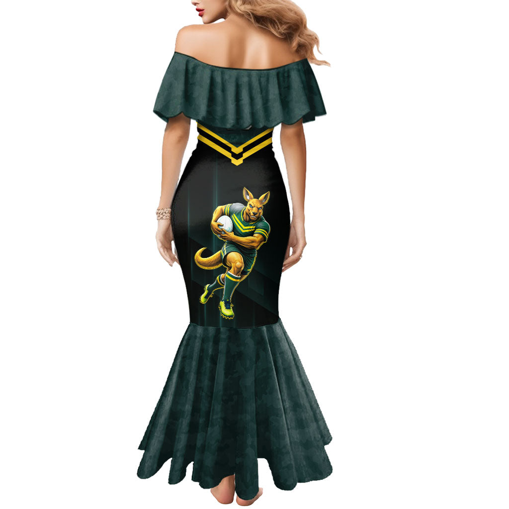 Personalised Kangaroos Rugby Mermaid Dress Australia Rugby Mascot Green Gold Sport