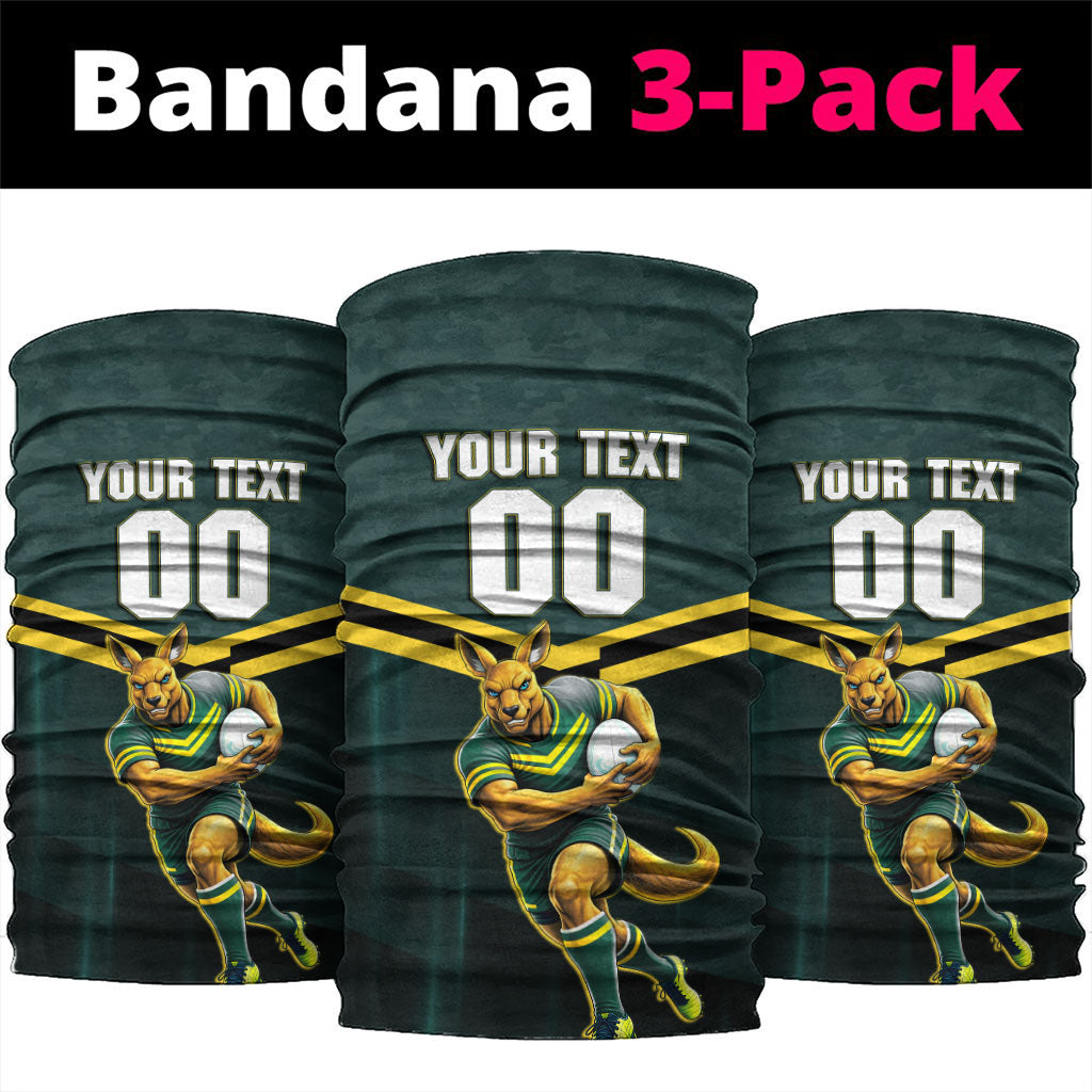 Personalised Kangaroos Rugby Neck Gaiter Australia Rugby Mascot Green Gold Sport