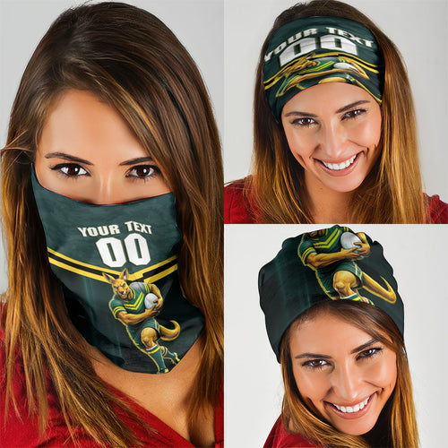 Personalised Kangaroos Rugby Neck Gaiter Australia Rugby Mascot Green Gold Sport