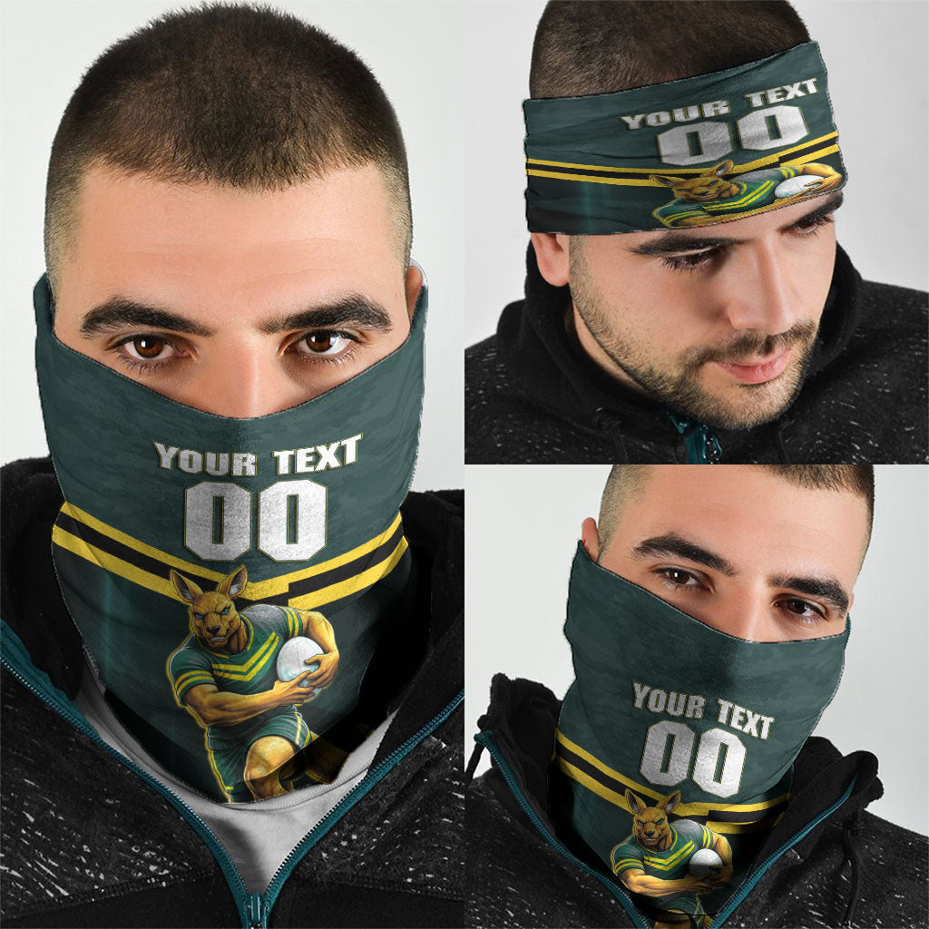 Personalised Kangaroos Rugby Neck Gaiter Australia Rugby Mascot Green Gold Sport