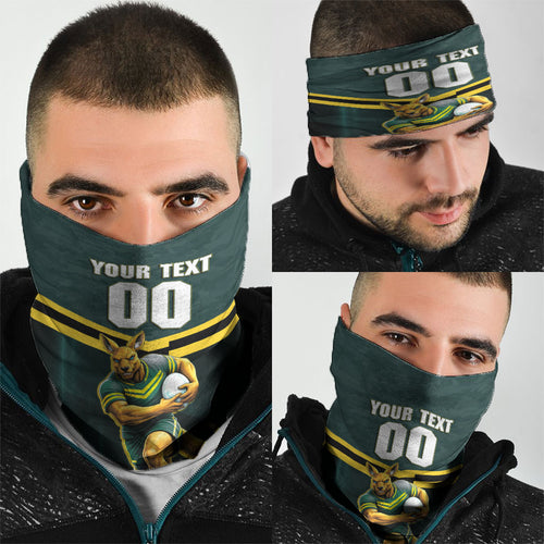 Personalised Kangaroos Rugby Neck Gaiter Australia Rugby Mascot Green Gold Sport