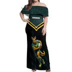 Personalised Kangaroos Rugby Off Shoulder Maxi Dress Australia Rugby Mascot Green Gold Sport