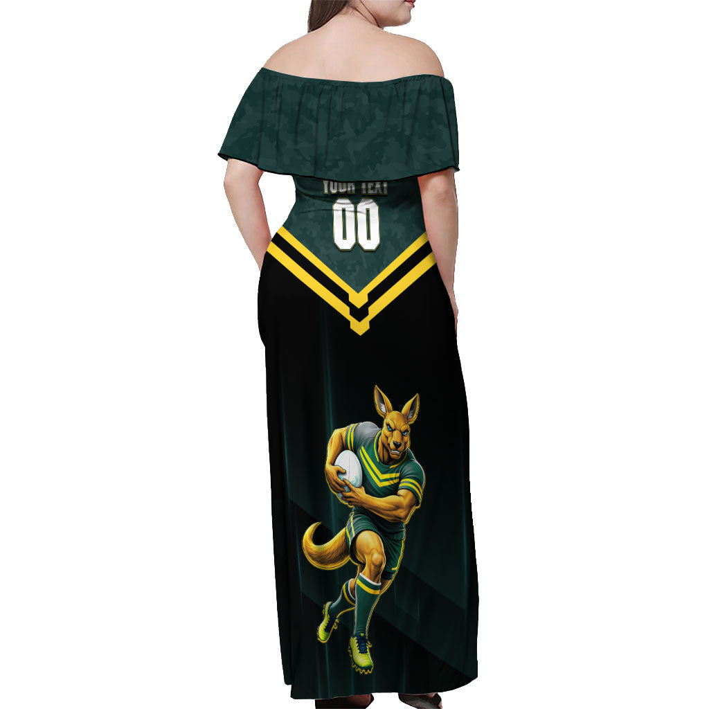 Personalised Kangaroos Rugby Off Shoulder Maxi Dress Australia Rugby Mascot Green Gold Sport