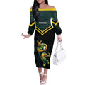 Personalised Kangaroos Rugby Off The Shoulder Long Sleeve Dress Australia Rugby Mascot Green Gold Sport