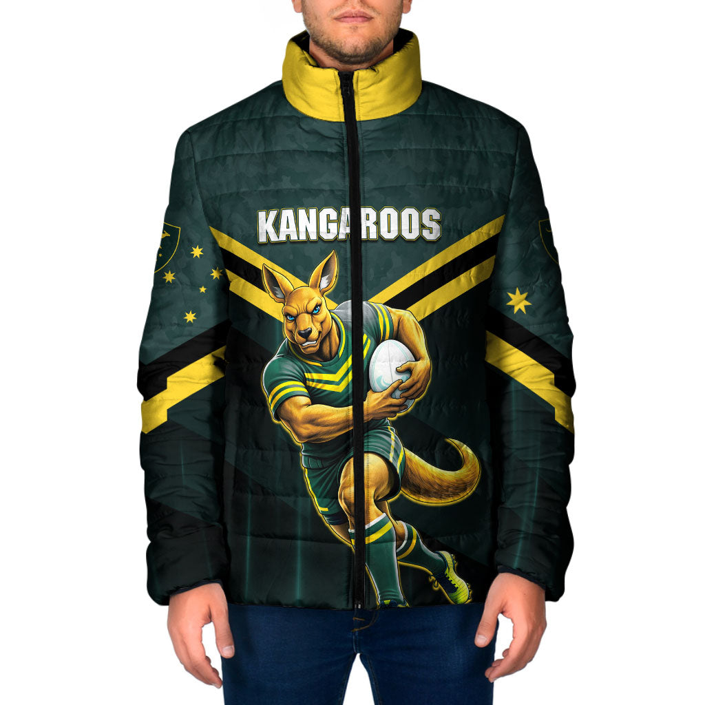 Personalised Kangaroos Rugby Padded Jacket Australia Rugby Mascot Green Gold Sport
