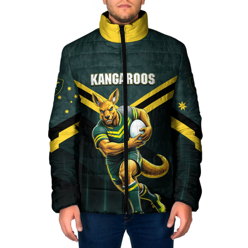 Personalised Kangaroos Rugby Padded Jacket Australia Rugby Mascot Green Gold Sport