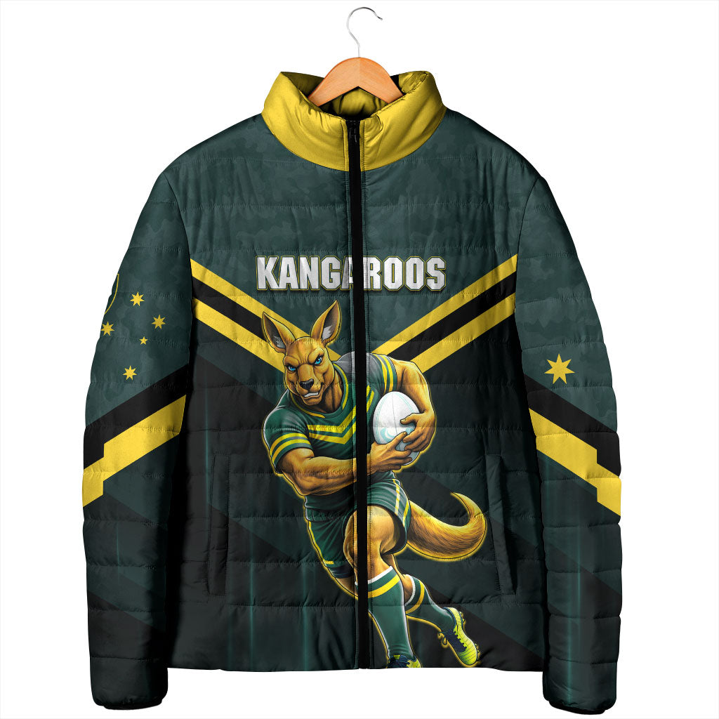 Personalised Kangaroos Rugby Padded Jacket Australia Rugby Mascot Green Gold Sport
