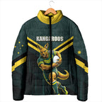 Personalised Kangaroos Rugby Padded Jacket Australia Rugby Mascot Green Gold Sport