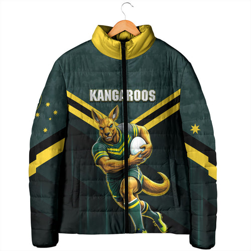 Personalised Kangaroos Rugby Padded Jacket Australia Rugby Mascot Green Gold Sport