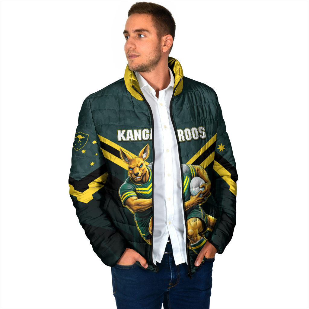Personalised Kangaroos Rugby Padded Jacket Australia Rugby Mascot Green Gold Sport