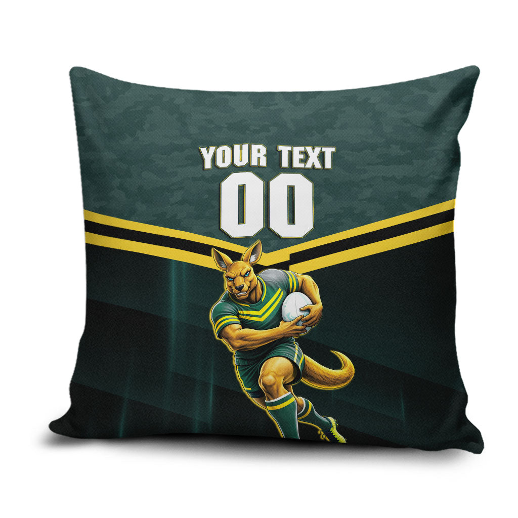 Personalised Kangaroos Rugby Pillow Cover Australia Rugby Mascot Green Gold Sport