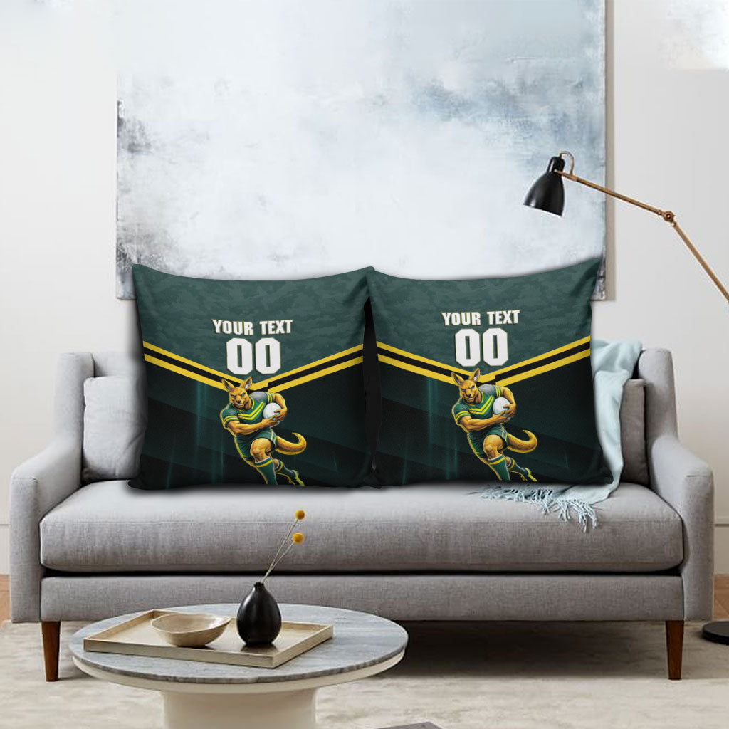 Personalised Kangaroos Rugby Pillow Cover Australia Rugby Mascot Green Gold Sport