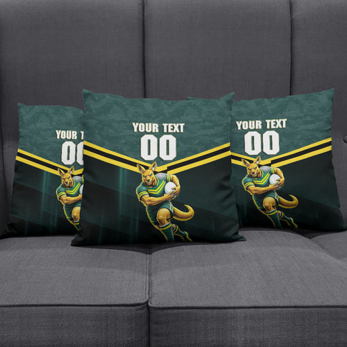 Personalised Kangaroos Rugby Pillow Cover Australia Rugby Mascot Green Gold Sport