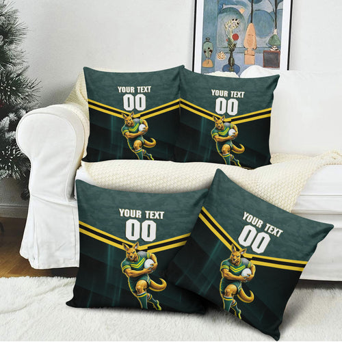Personalised Kangaroos Rugby Pillow Cover Australia Rugby Mascot Green Gold Sport