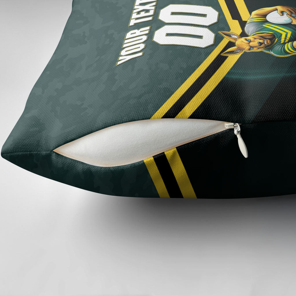 Personalised Kangaroos Rugby Pillow Cover Australia Rugby Mascot Green Gold Sport