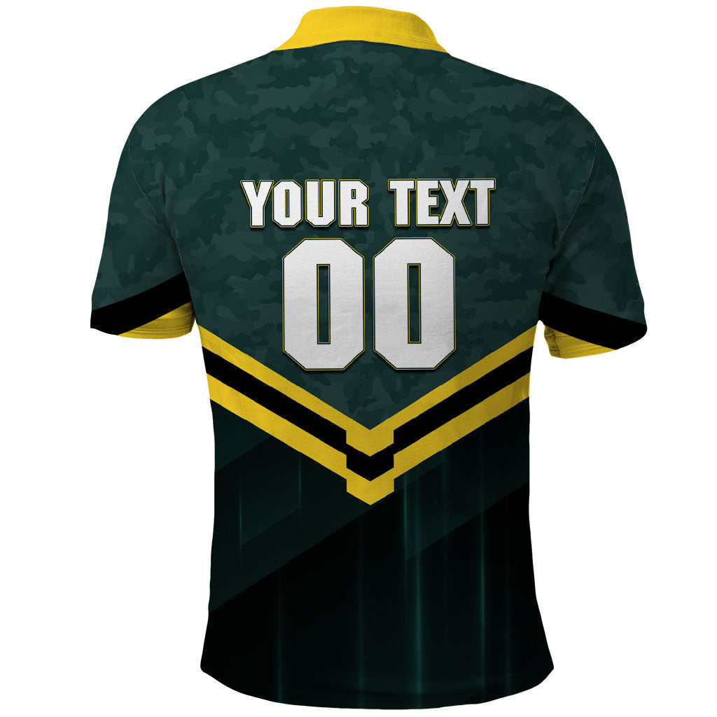 Personalised Kangaroos Rugby Polo Shirt Australia Rugby Mascot Green Gold Sport