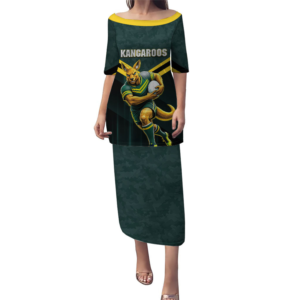 Personalised Kangaroos Rugby Puletasi Australia Rugby Mascot Green Gold Sport