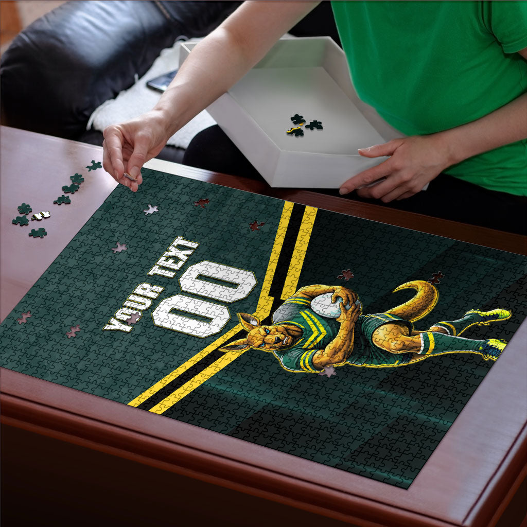 Personalised Kangaroos Rugby Puzzle Australia Rugby Mascot Green Gold Sport