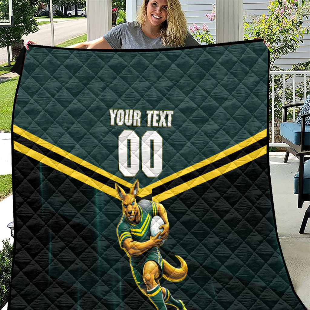 Personalised Kangaroos Rugby Quilt Australia Rugby Mascot Green Gold Sport