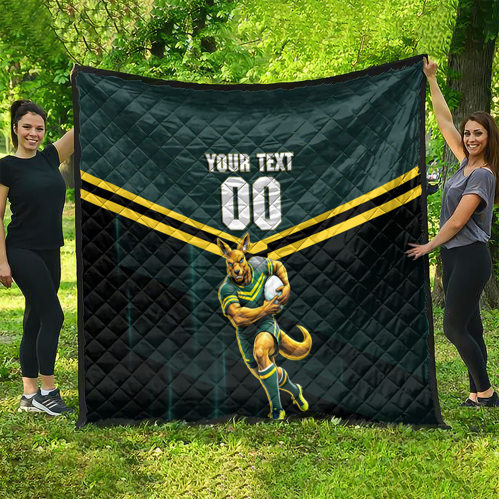 Personalised Kangaroos Rugby Quilt Australia Rugby Mascot Green Gold Sport