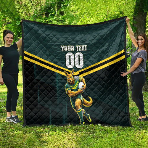 Personalised Kangaroos Rugby Quilt Australia Rugby Mascot Green Gold Sport